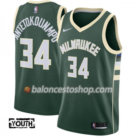 Camiseta Niños NBA Milwaukee Bucks Giannis Antetokounm 34 Nike 2017-18 Verde Swingman Camiseta Niños NBA Milwaukee Bucks Giannis Antetokounm 34 Nike 2017-18 Verde Swingman